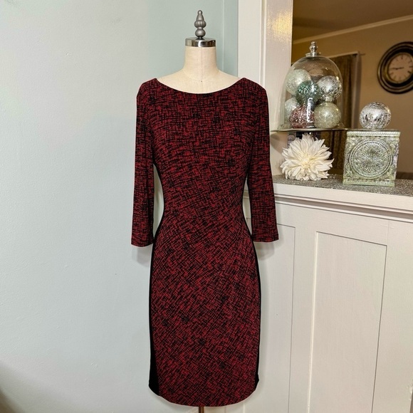 Ralph Lauren Jersey Sheath Dress Red & Black Printed 4 - Picture 2 of 10